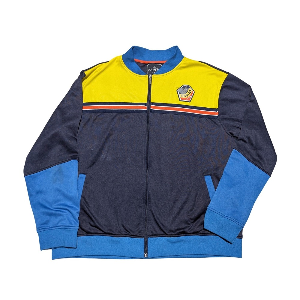 Born Fly Track Jacket‎ Mens 3XL Navy Yellow Blue Colorblock Zip Up Streetwear XL
